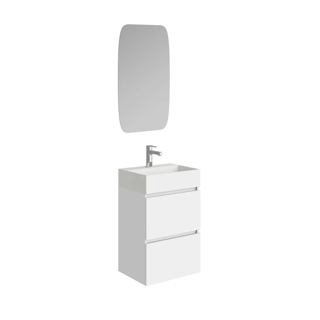 Xellanz Mini onderkast met 2 laden glans wit en wastafel keramiek glans wit 45 cm inclusief spiegel 1 Afbeelding 1 Xellanz Mini onderkast met 2 laden glans wit en wastafel keramiek glans wit 45 cm inclusief spiegel