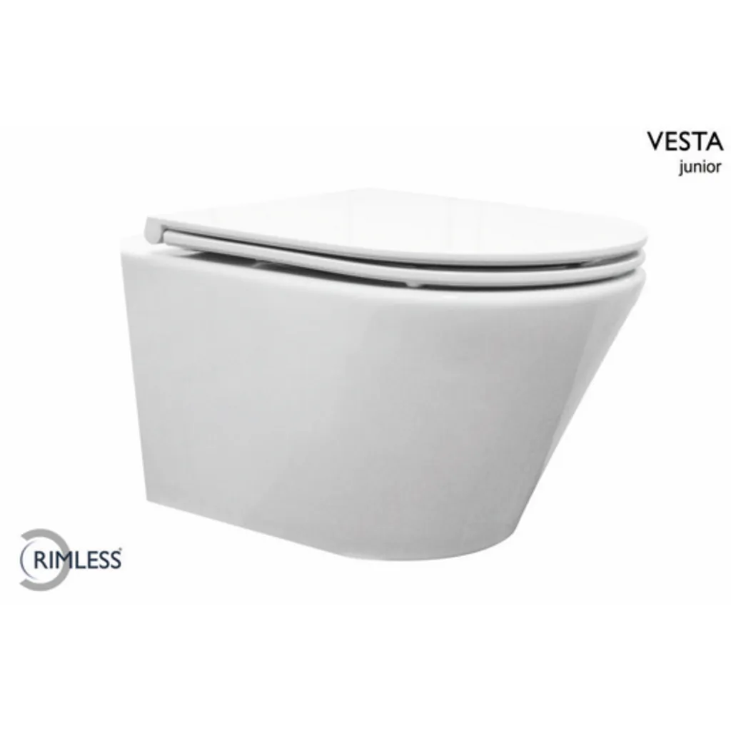 Afbeelding 2 Wiesbaden Vesta junior wandcloset rimless verkort met Flatline toiletzitting softclose en quick release glans wit