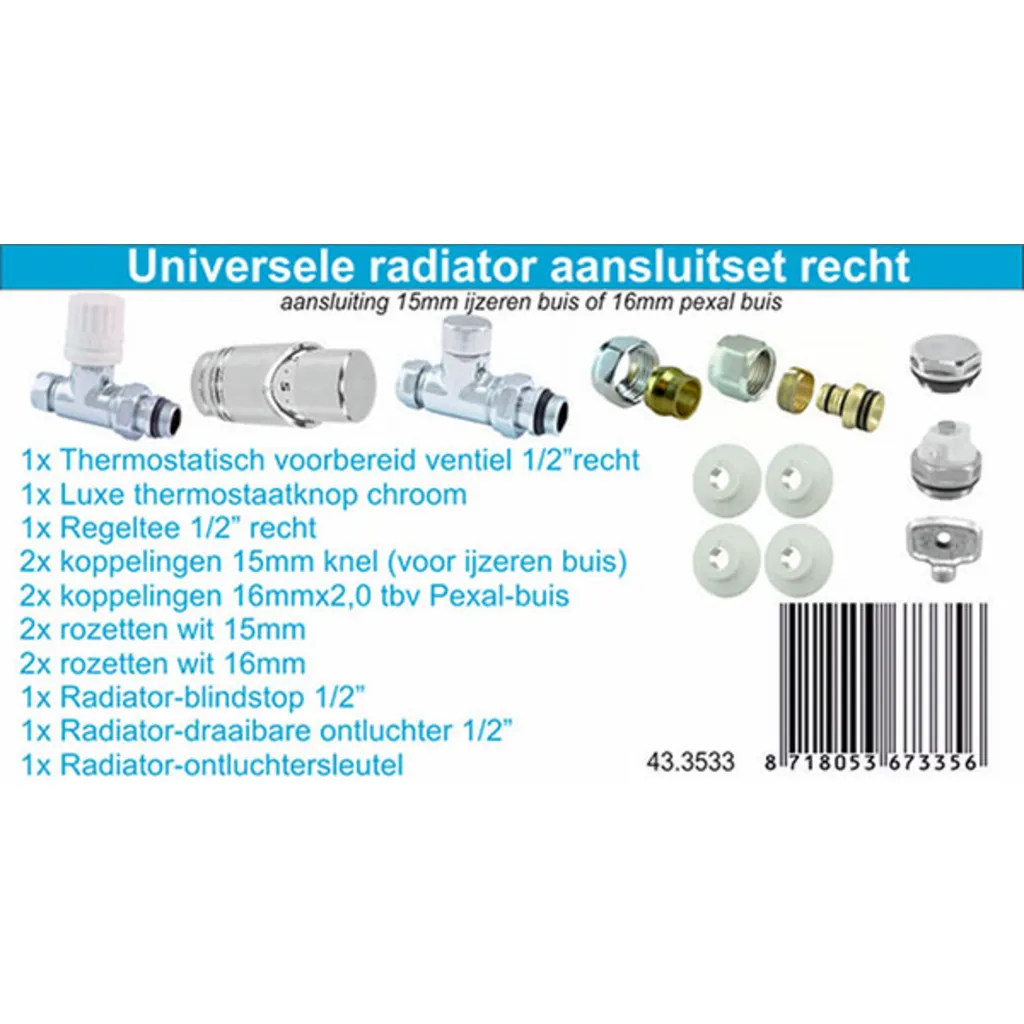 Afbeelding 2 Wiesbaden Luxe therm. rad. aansluitset recht chroom