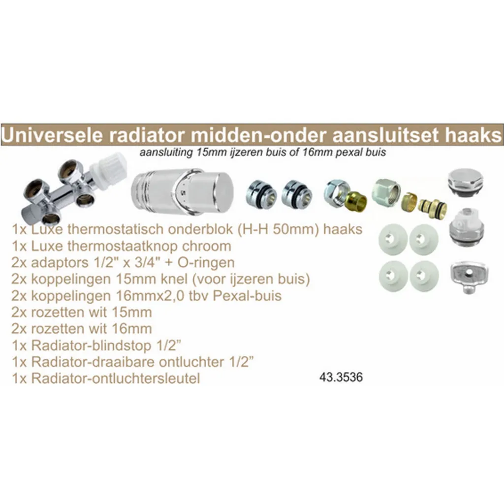 Afbeelding 2 Riko set onderblok compl. haaks (links) 16x2,0 +15 knel chroom