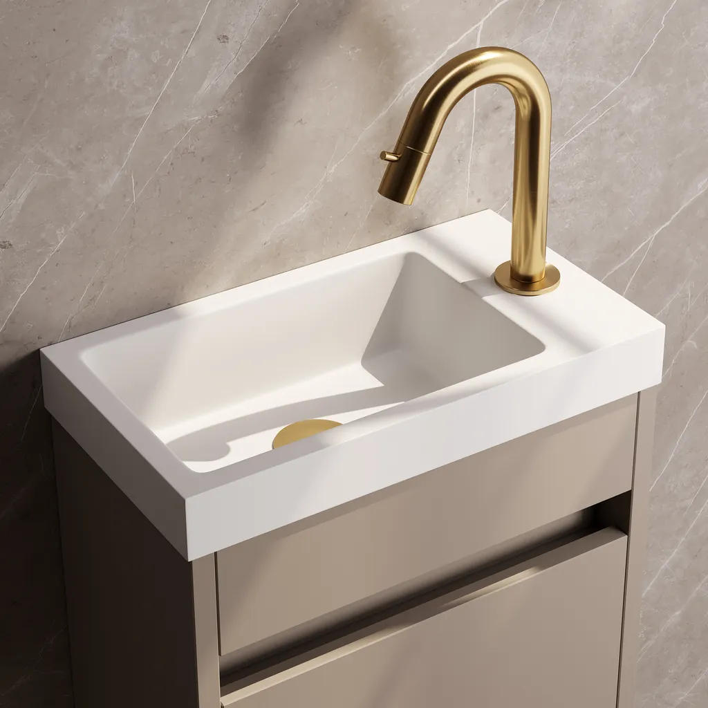 Afbeelding 2 Brauer Gold Edition opbouw fonteinkraan met gebogen uitloop goud geborsteld PVD
