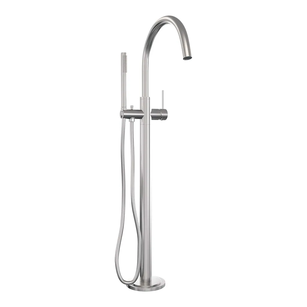 Afbeelding 2 Brauer Brushed Edition vrijstaande badmengkraan SET 01 met staaf handdouche en doucheslang RVS geborsteld PVD