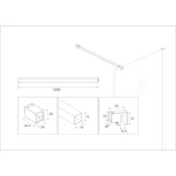 Lijntekening 1 Wiesbaden Slim set stabilisatiestangen 120 cm voor vrijstaande inloopdouches geborsteld messing