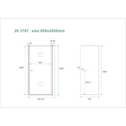 Lijntekening 1 Wiesbaden Between nisdeur 800 x 2000 x 8 mm nano rookglas/chroom
