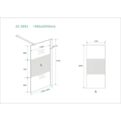 Lijntekening 1 Wiesbaden Comfort inloopdouche 1400 x 2000 x 8 mm nano helder glas met melkglas middenband/chroom
