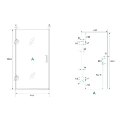 Lijntekening 1 Wiesbaden Less glas voor nisdeur 700 x 2000 x 8 mm nano helder glas