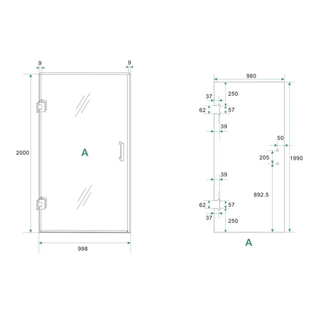 Lijntekening 1 Wiesbaden Less glas voor nisdeur 1000 x 2000 x 8 mm nano helder glas