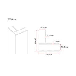 Lijntekening 1 Wiesbaden Slim hoekprofiel 2000 x 10 mm mat wit