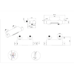 Lijntekening 1 Wiesbaden Style thermostatische badmengkraan waterval cooltouch mat zwart