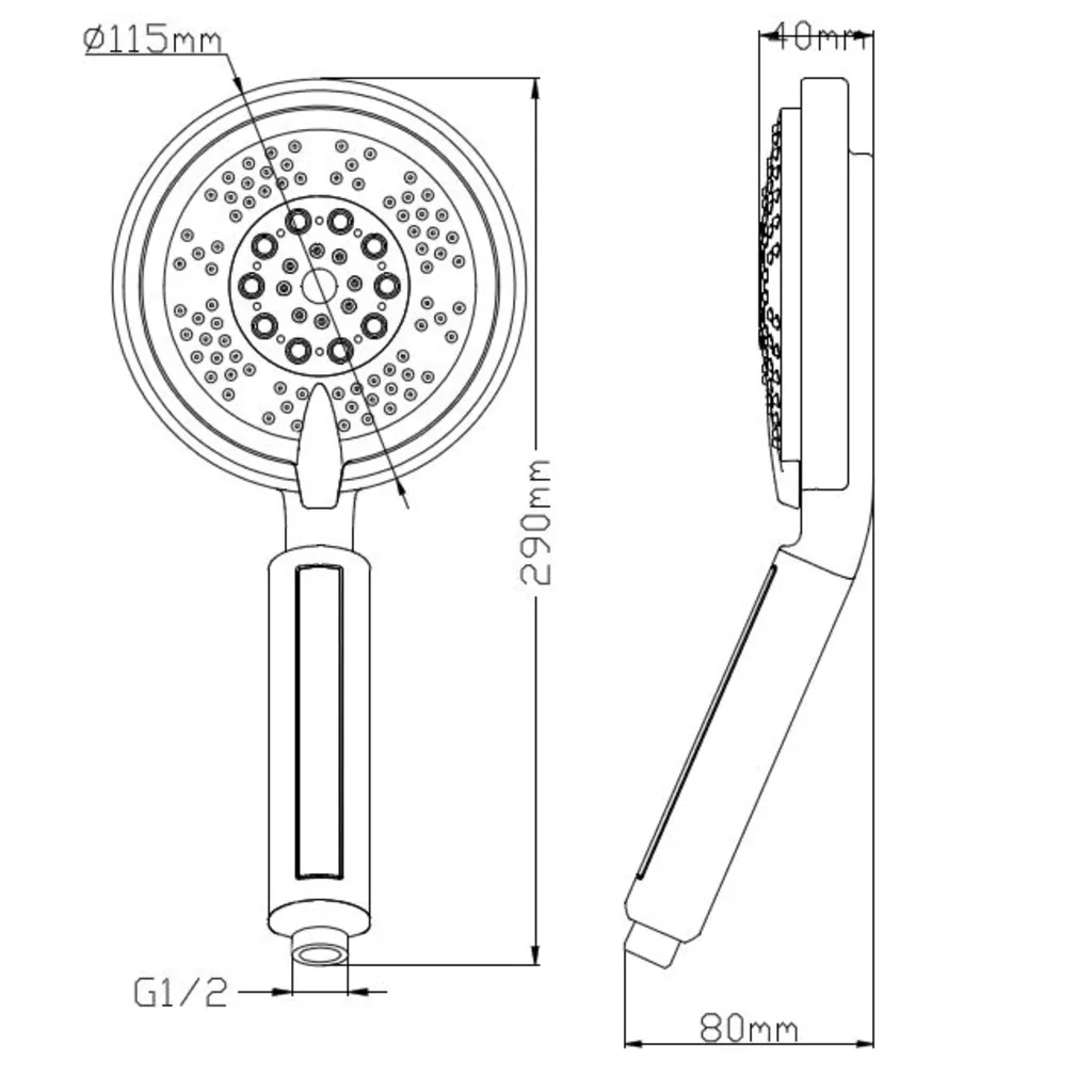 Xellanz Triton verstelbare handdouche 10cm chr. 2 Lijntekening 1 Xellanz Triton verstelbare handdouche 10cm chr.