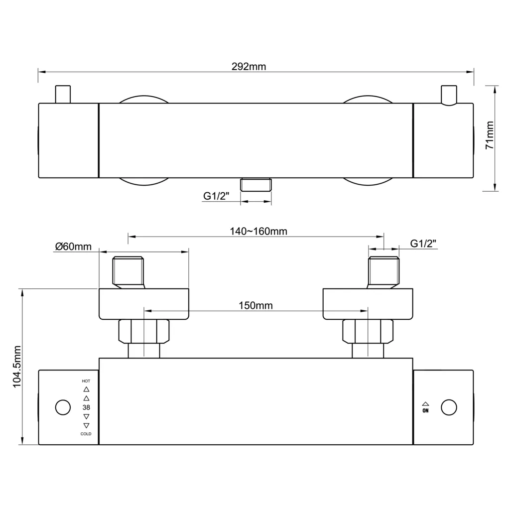 Lijntekening 1 Wiesbaden Caral Cool Touch thermostatische douchemengkraan geborsteld staal