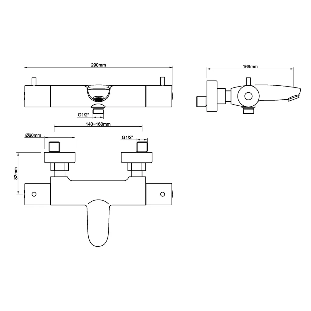 Lijntekening 1 Wiesbaden Caral thermostatische badmengkraan geborsteld staal