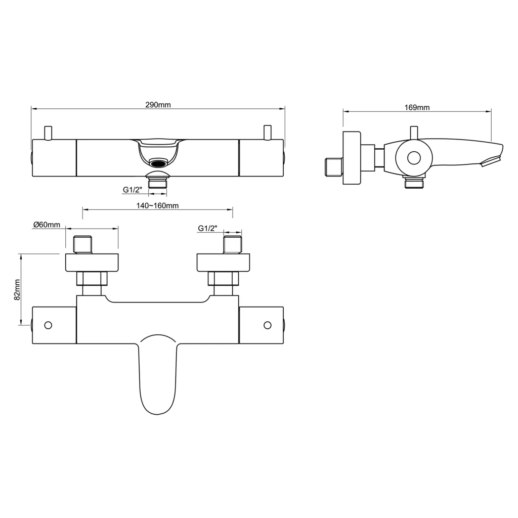 Lijntekening 1 Wiesbaden Caral thermostatische badmengkraan geborsteld brons koper