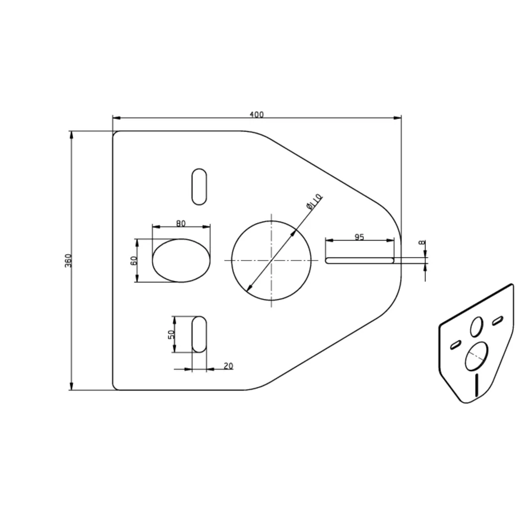 Lijntekening 1 Riko Wandcloset isolatieset 400 x 360 mm dikte 5 mm