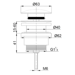 Lijntekening 1 Wiesbaden UniMatch clickwaste afvoerplug 5/4" glans wit