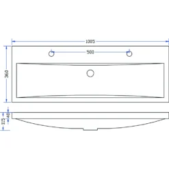 Lijntekening 1 Wiesbaden Flag wastafel enkel met 2 kraangaten 100x36x4 cm kunstmarmer glans wit