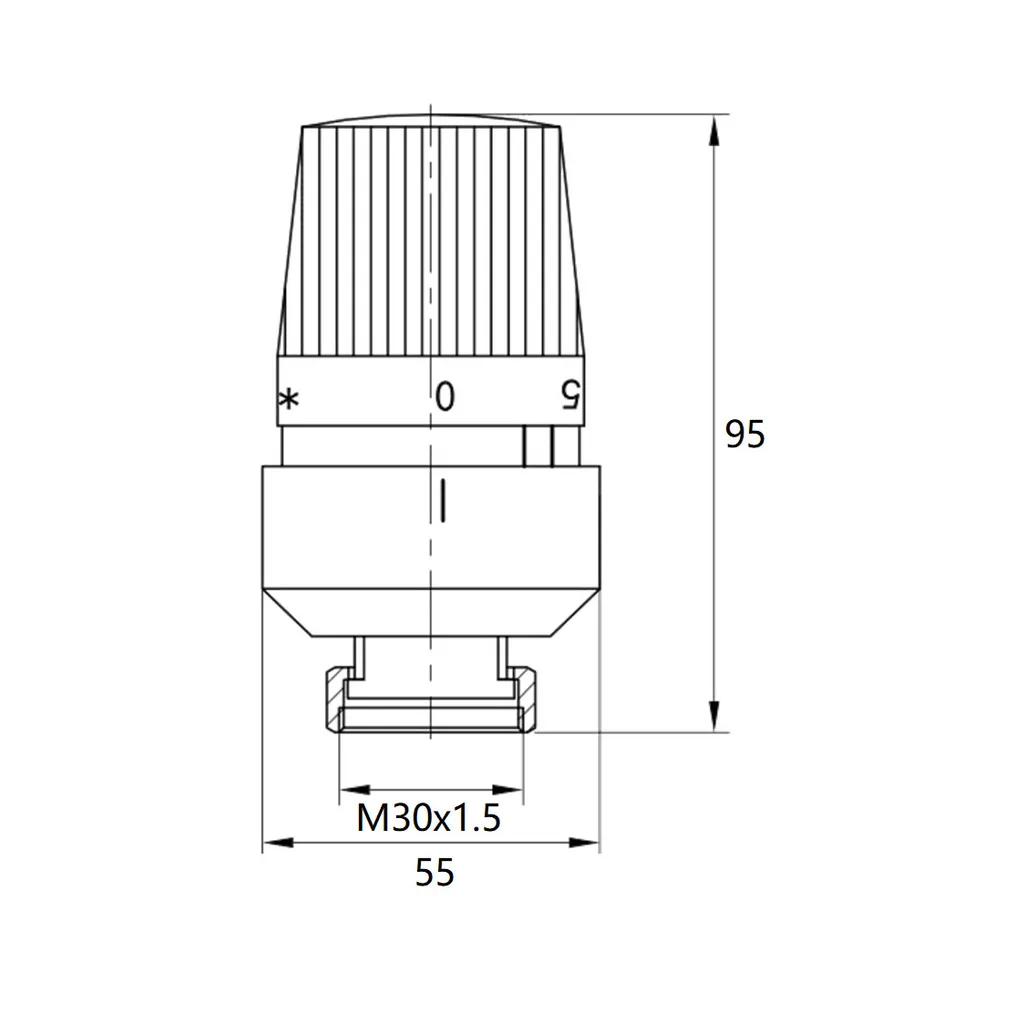 Lijntekening 1 Riko thermostatische radiatorventiel 1/2''x15mm haaks mat-zwart