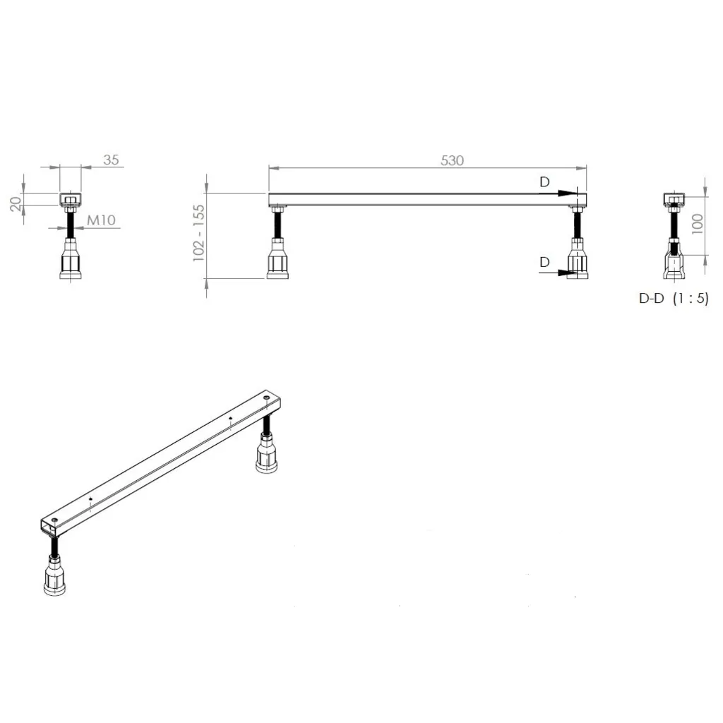 Lijntekening 1 Riko Universele bad-potenset M10/60 verstelbaar