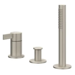 IVY Pact Badrandcombinatie 3-gats mengkraan met uittrekbare handdouche, zonder uitloop Geborsteld nickel PVD