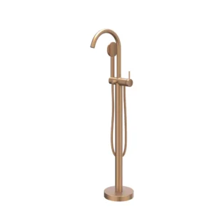 IVY Bond Badmengkraan vrijstaand met draaibare uitloop, slang 150cm en satin spray handdouche Geborsteld mat koper PVD