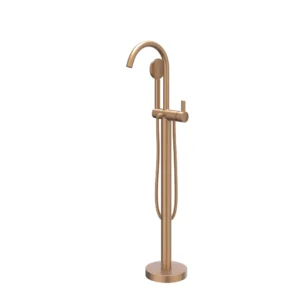 IVY Pact Badmengkraan vrijstaand met draaibare uitloop, slang 150cm en satin spray handdouche Geborsteld mat koper PVD