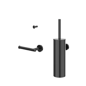 IVY Accessoires Accessoireset 1: borstelgarnituur wandmodel, handdoekhaak klein en toiletrolhouder Zwart chroom PVD