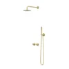 IVY Pact Regendoucheset 3 inbouw symmetry met 2-weg stop-omstel, 15cm plafondbuis, 30cm slim hoofddouche, glijstang met uitlaat, doucheslang 150cm, satin spray handdouche Geborsteld mat goud PVD