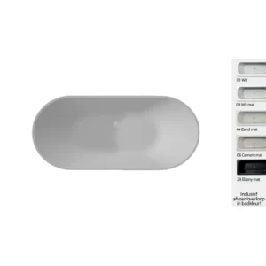 Afbeelding 1 Xenz Mees 180x80x60 vrijstaand bad, mat zwart gelcoating incl. afvoer/overloop combinatie