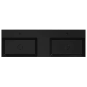 Afbeelding 1 Xenz Dolce keramisch wastafelblad 140 met 2 kommen en 2 kraangaten (141x46) zand mat