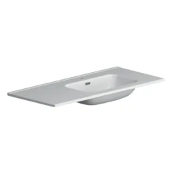 Afbeelding 1 Xenz Nook keramisch wastafelblad 105x46 glans wit, kom rechts, 1 kraangat