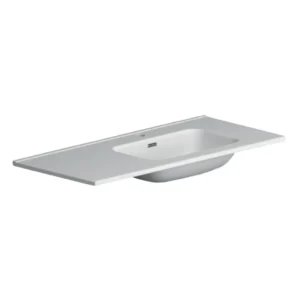 Afbeelding 1 Xenz Nook keramisch wastafelblad 125x46 glans wit, kom rechts, 1 kraangat