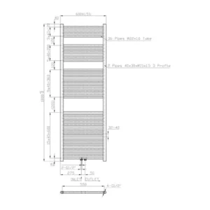 Alternative view of Neuer Lydia radiator met midden-onderaansluiting 180x60 mat zwart