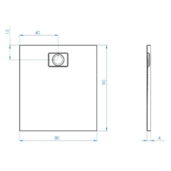 Maattekening 1 Xenz Flat Zero douchevloer 80x90 pergamon
