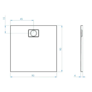 Maattekening 1 Xenz Flat Zero douchevloer 90x90 wit