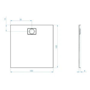 Maattekening 1 Xenz Flat Zero douchevloer 100x100 antraciet