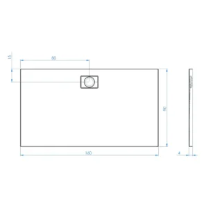 Maattekening 1 Xenz Flat Zero douchevloer 160x90 mat wit