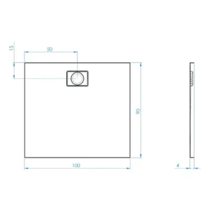 Maattekening 1 Xenz Flat Zero douchevloer 100x90 wit