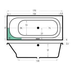 Maattekening 1 Xenz Aruba bad 170x75 antraciet