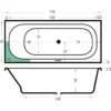 Maattekening 1 Xenz Aruba bad 170x75 mat wit, zonder overloop