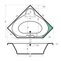 Maattekening 1 Xenz Borneo bad 140x140 wit