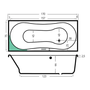 Maattekening 1 Xenz Dominica bad 170x75 wit