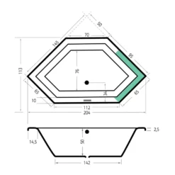 Maattekening 1 Xenz Society bad 145 bad 145x145 wit