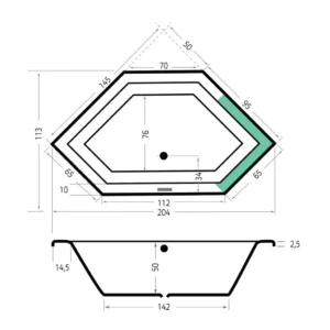 Maattekening 1 Xenz Society bad 145 bad 145x145 cement