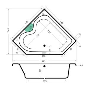 Maattekening 1 Xenz Cyprus bad 145x145 ebony