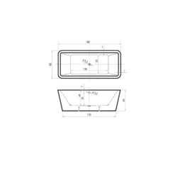 Maattekening 1 Xenz Marina 180x80x61 vrijstaand bad mat wit incl. sleuf overloop/afvoer mat wit