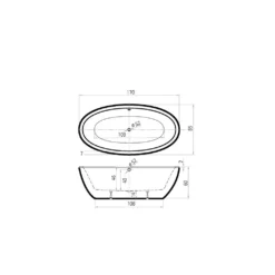 Maattekening 1 Xenz Britt 170x85x60 vrijstaand bad mat wit incl. waterval vulcombi mat wit
