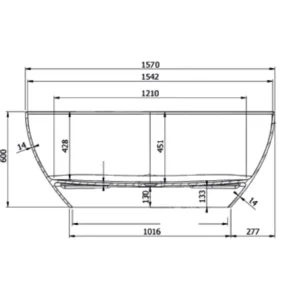 Maattekening 1 Xenz Sandhamn 157 bad 157x70x60, composiet, zwart mat