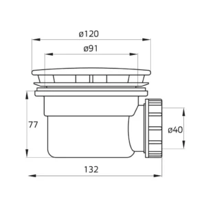 Maattekening 1 Xenz Douchebakafvoer 90 mm wit mat