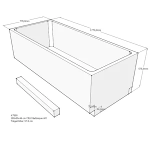 Maattekening 1 Xenz PS Baddrager voor Martinique 180x80