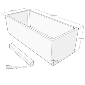 Maattekening 1 Xenz PS Baddrager voor Cuba 180x80x62
